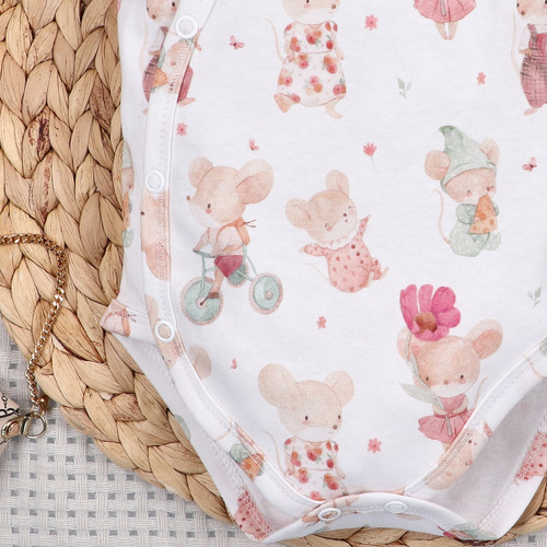 Body bebé Nini Little Mouse algodón orgánico cruzado manga corta piel sensible