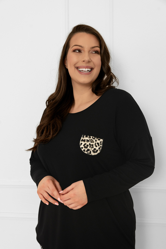 Pijama Kenia Ladies Italian Fashion - manga larga, pantalón con estampado de leopardo