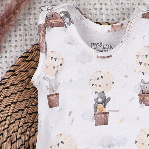 ABN-5537 Pelele Nini Happy Animals de algodón orgánico - botones de presión sin níquel, hipoalergénico, producción polaca