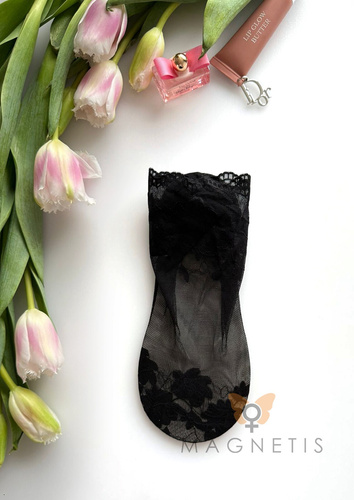 Calcetines de encaje para mujer Magnetis GC-251133 con motivo floral y suela de algodón black