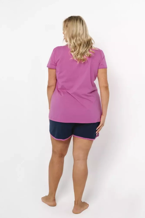 Ontega Pijama señora manga corta, pantalón corto Italian Fashion- amaranto/ azul oscuro