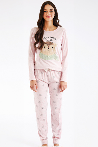 Antea Pijama de mujer Sorbetto rosa - largo, rosa, con aplique 3D, jersey, algodón