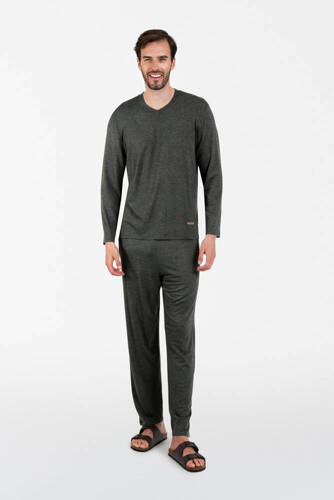 Akord Pijama hombre manga larga, pantalón largo Moda Italiana - c.melange