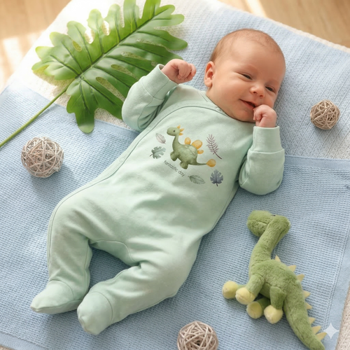 ABN-5568 Pijama para bebé Dino Explorer Nini menta | algodón orgánico, cierre con automáticos