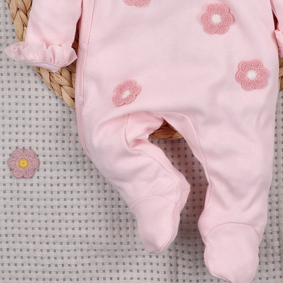 NINI LITTLE FLOWERS pijama enterizo rosa claro con bordado, 100% algodón orgánico ABN-5755/JRO