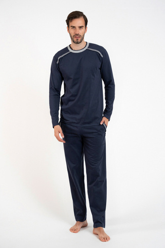 Zbyszek Pijama Hombre manga larga, pantalón largo Talian Fashion - azul marino