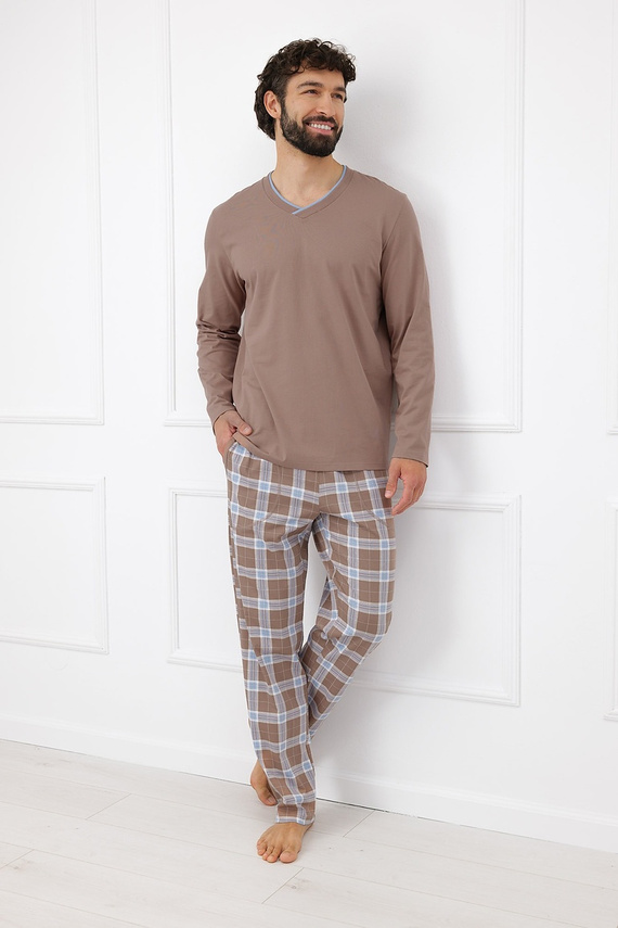 Italian Fashion Dante Pijama para Hombre de Algodón Pantalón Largo a Cuadros - cappuccino