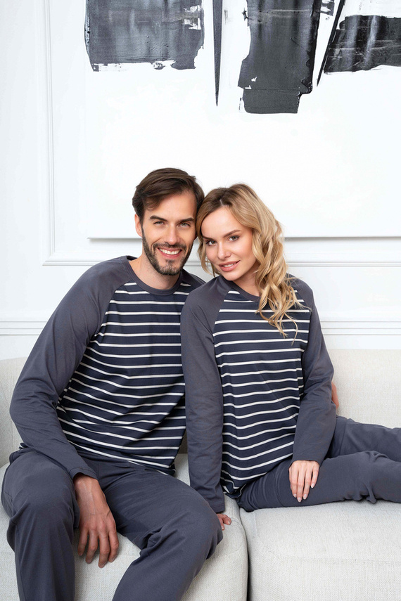 Oda Pijama señora manga larga, pantalón largo Moda Italiana - estampado grafito/grafito