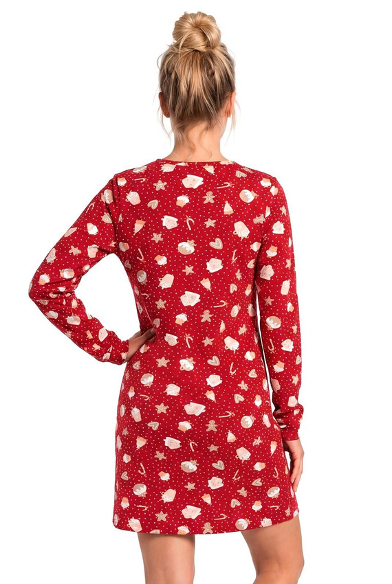 Donna Cookie camisa de noche para mujer 100% algodón roja navideña