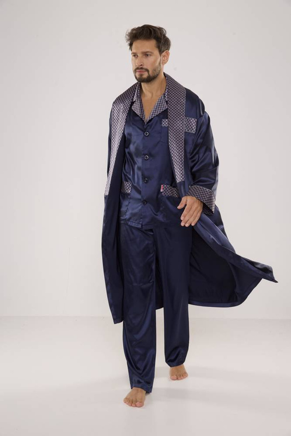 939 Pijama de satén para hombre - azul marino