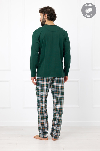 Pijama hombre Italian Fashion Aksel verde manga larga pantalón a cuadros