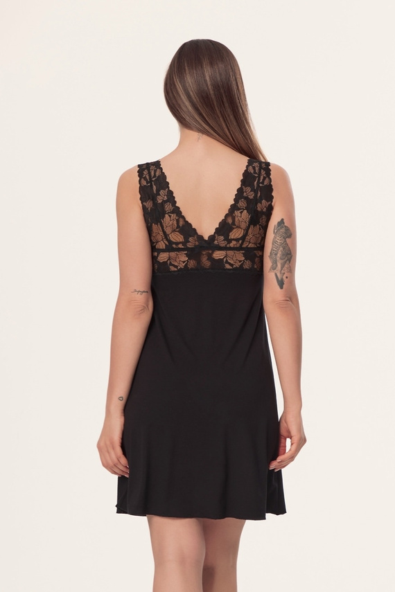 Mefemi Hanna KS01 Camisón de viscosa con encaje negro con aros