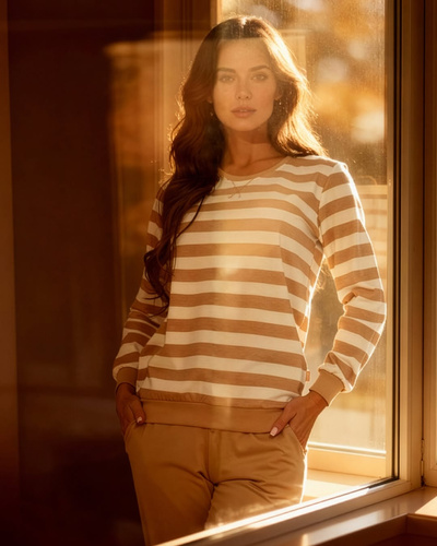 635/467 Cornette pijama de mujer Molly 2 | Algodón, rayas crudo - sin pantalones con bolsillos