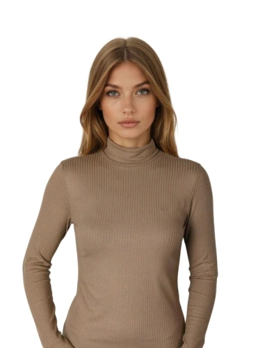 Matylda Blusa de mujer Eldar café- Viscosa acanalada Premium | Golf | Manga larga | Ideal para el día a día y para estilismos elegantes