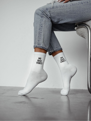 0200.197 No Bad Vibes - calcetines de algodón para mujer Milena, blanco