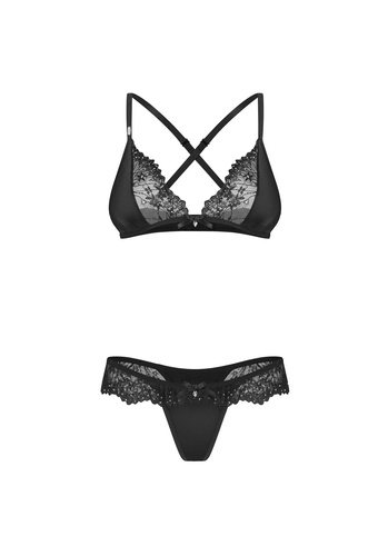 Obsessive Sparkly Night conjunto negro sujetador soft y tanga de encaje con circonitas