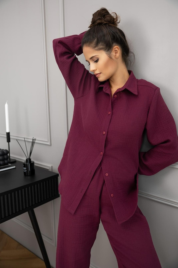 Sensis pijama mujer Colette - algodón muselina, manga larga, abotonado