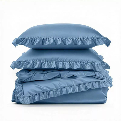 Ropa de cama de microfibra Eurofirany MI con volante, suave, con cremallera, azul