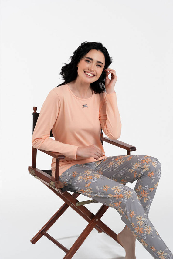 Pijama y pantalón de manga larga Kasali Ladies Italian Fashion - salmón/estampado