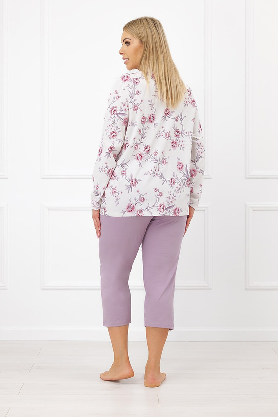 Italian Fashion Mariella Pijama de mujer de algodón con botones pantalón 3/4