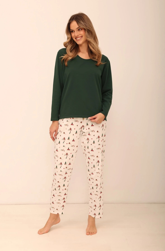 Pijama de mujer Taro 3688 Zaria verde de algodón navideña con pantalones largos