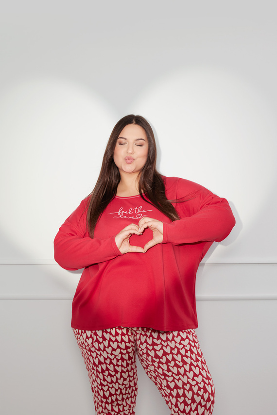 Evora Pijama señora manga larga, pantalón largo Moda Italiana - rojo/estampado