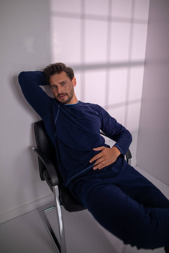 Salomon Pijama de manga larga para hombre, pantalón largo Italian Fashion - azul marino/azul