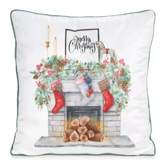 CHP383 Funda de cojín navideña Eurofirany 45x45 de terciopelo con estampado y ribete
