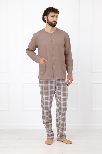 Italian Fashion Wilhelm Pijama para Hombre 100% Algodón Botones Cuadros - cappuccino
