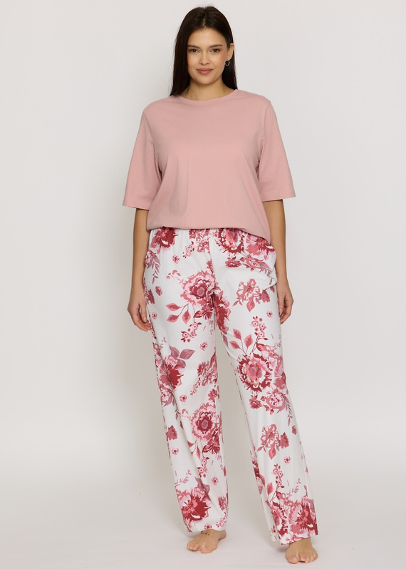 Pijama de mujer Mefemi by Nipplex Elara PW83 de algodón pantalón largo rosa