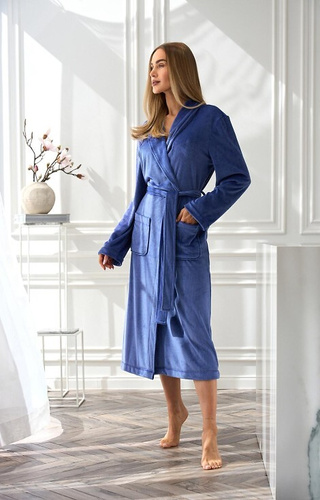 2510 Albornoz largo de señora Aura L&L azul marino - suave, cálido