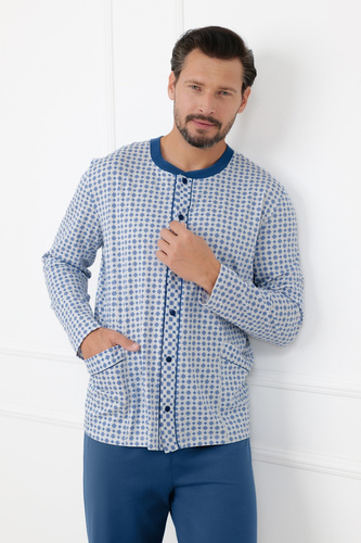 Pijama masculina Homer Italian Fashion de algodón, abotonada, larga