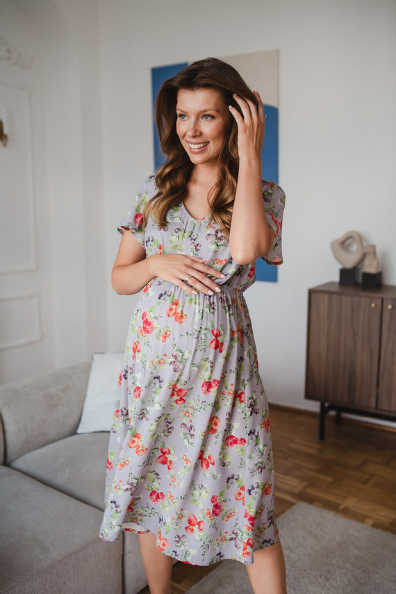 Lovely Dress Midi Milk&Love Vestido premamá y de lactancia azul claro con estampado de frutas