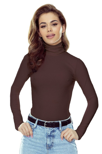 Matylda Blusa de mujer Eldar chocolate- Viscosa acanalada Premium | Golf | Manga larga | Ideal para el día a día y para estilismos elegantes