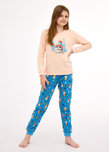 977/188, 978/188 Pijama para niña Paris - algodón, manga larga, color melocotón