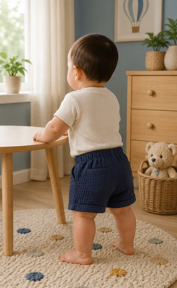 SZ55305 Mamatti pantalones cortos de muselina azul marino con bolsillos y botones para verano