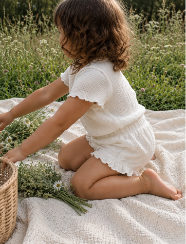 Mamatti SZ50302 pantalones cortos infantiles de muselina blancos, frescos y elegantes