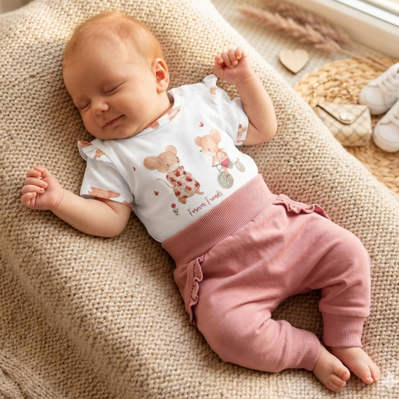 Camiseta bebé Nini Little Mouse algodón orgánico estampado niña manga corta