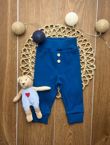 Leggings para niño LC010 de algodón acanalado color azul marino con botones de madera