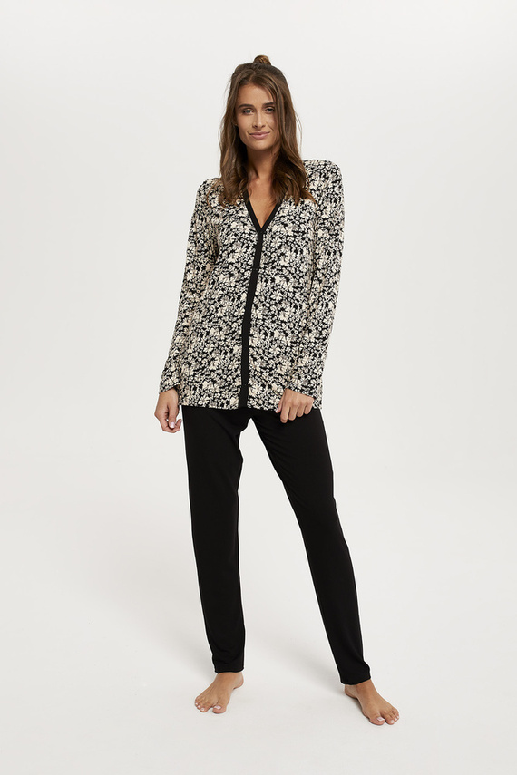 Abisynia Pijama señora manga larga, pantalón largo Moda Italiana - estampado/negro