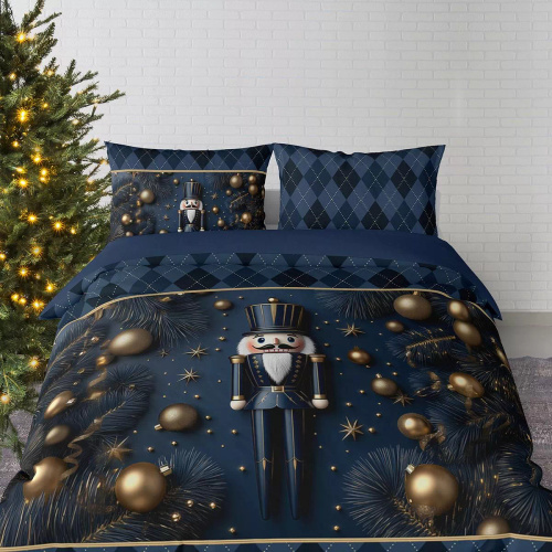 5823 A Christmas Dreams ropa de cama de algodón Detexpol azul marino con Cascanueces - Juego de Navidad 100% algodón