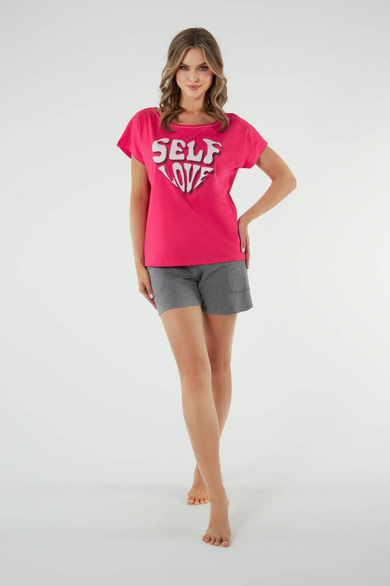 Selfie Pijama de manga corta para mujer, pantalón corto Italian Fashion - amaranto/melange