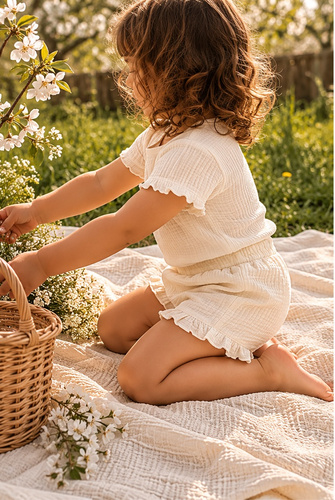 Mamatti SZ50303 ecru Pantalones cortos infantiles de muselina, frescos y elegantes
