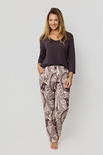 Pijama de mujer Iris PU83 Mefemi by Nipplex - elegante camisa 3/4 de viscosa + pantalón de algodón con estampado oriental, confort premium