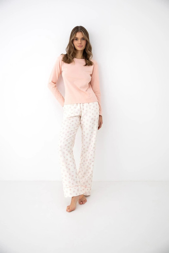 Pijama de mujer Sensis Royal rosa-ecru bambú algodón pantalones largos