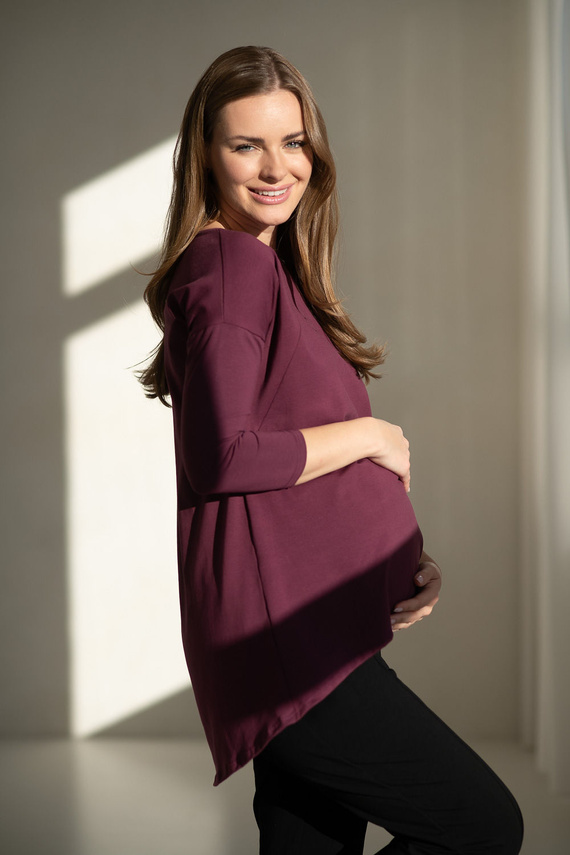 Túnica premamá y de lactancia Mauve Wine Milk&Love - blusa oversize con cremalleras ocultas, algodón Oeko-Tex