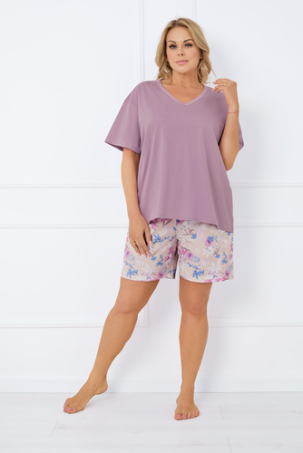 Pijama de manga corta Genoa Ladies, pantalón corto Italian Fashion - brezo/estampado