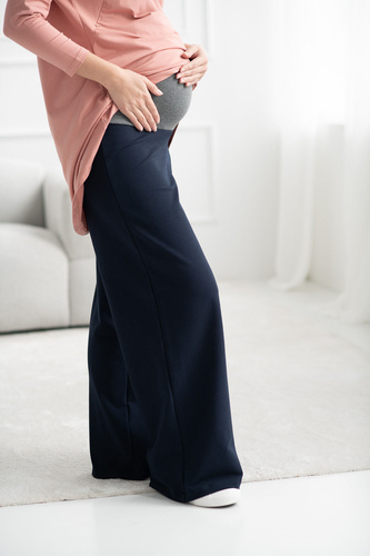 Pantalones premamá anchos Wide Flow Milk & Love Wide Leg con cinturilla 2 en 1 azul marino