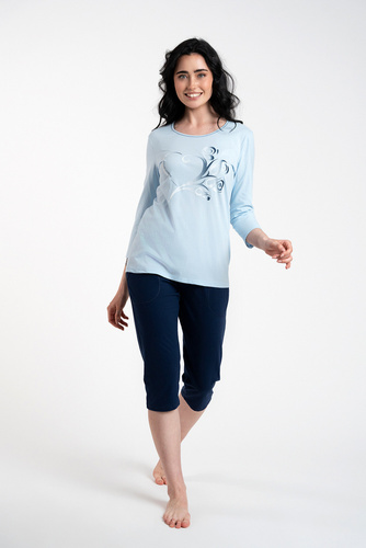 Arietta Pijama de mujer manga 3/4 y pantalón 3/4 Moda Italiana - azul