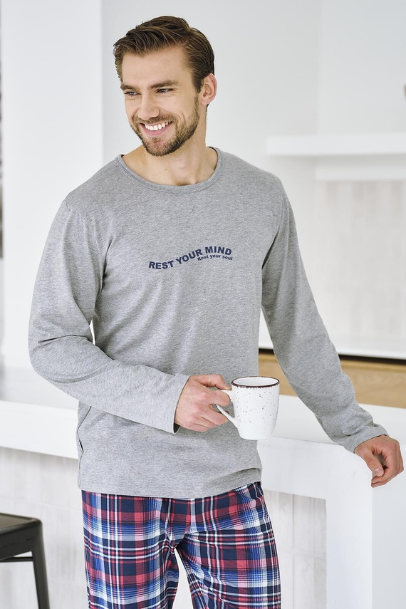 Pijama de hombre Franco 3478 Taro gris - algodón, manga larga, comodidad y estilo